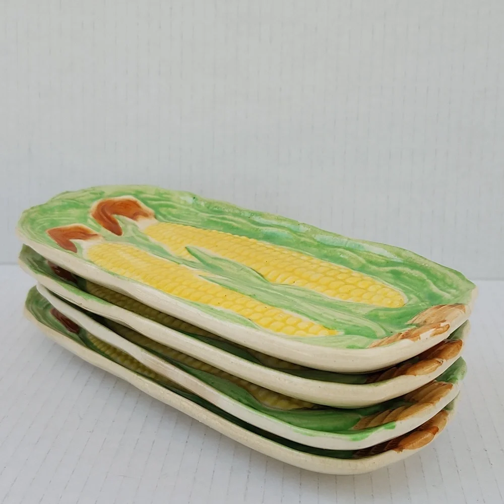 MID-CENTURY JAPANESE HINODE POTTERY SET OF 4 CORN DISHES - Picture 7 of 8